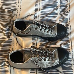 Like new size 7 Converse Metallic Silver and Black Sneakers